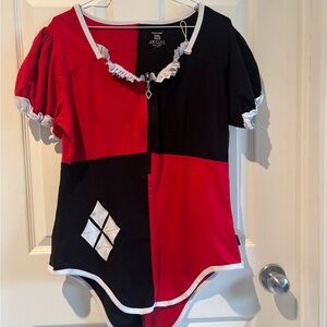 Harley Quinn Two-Tone Red & Black Women's body suit NWOT Never worn only washed.